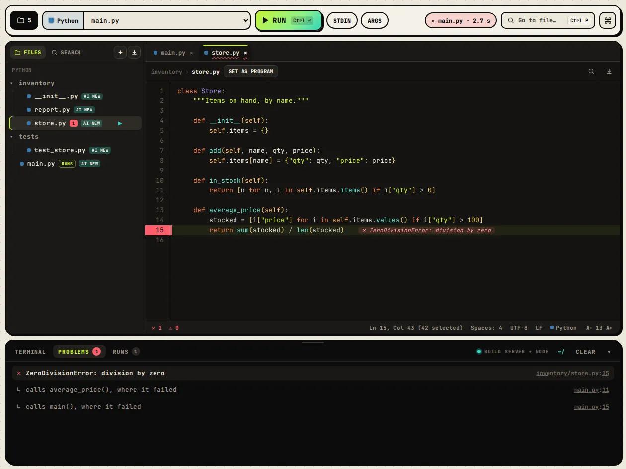 An online compiler with a real terminal - a screenshot of VISCode